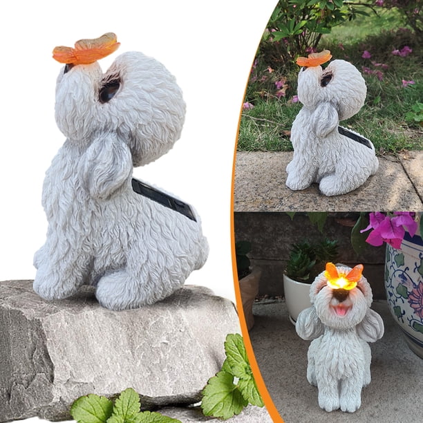 Lámpara Solar Resina para Exteriores Con Jardín Y Mariposas para Y Césped (perro Blanco)
