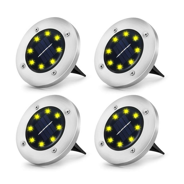 Solar Ground Lights Disk Lights Solar Powered Waterproof Garden Pathway Outdoor in-Ground Lights with Light Sensor (Warm White 4 Packs)