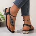 thumbnail image 5 of Samdudou Sandals for Women Open Toe Flat Thong Shoes Sparkly Rhinestone Leaf Applique Elastic Ankle Strap Dressy Slip On Backless Footwear for Summer Beach Vacation, 5 of 8
