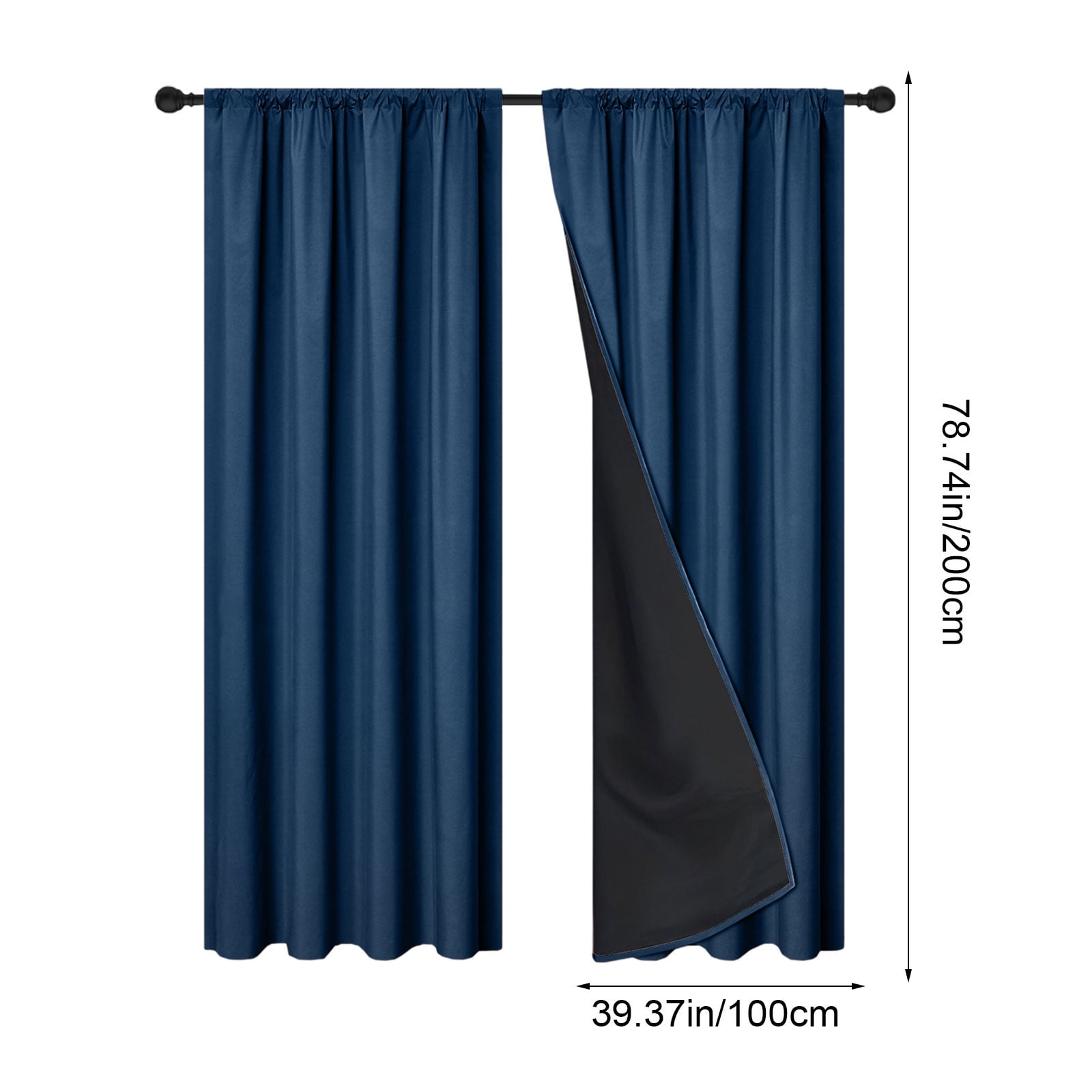 Navy Blackout Curtains for Bedroom 80 Inch Length 2 Panels Set, Solid Thermal Insulated Energy Saving Rod Pocket Window Treatment Curtains Blackout Drapes, W40 x L80 Inch, Navy
