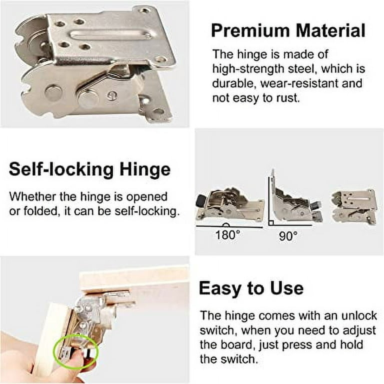 Folding Brackets, 2Pcs Silver Steel Foldable Support Bracket Heavy Duty Self -Locking Hinge Lock Extension Support for Folding Table Legs, Workbench  (0-180 Degree) 
