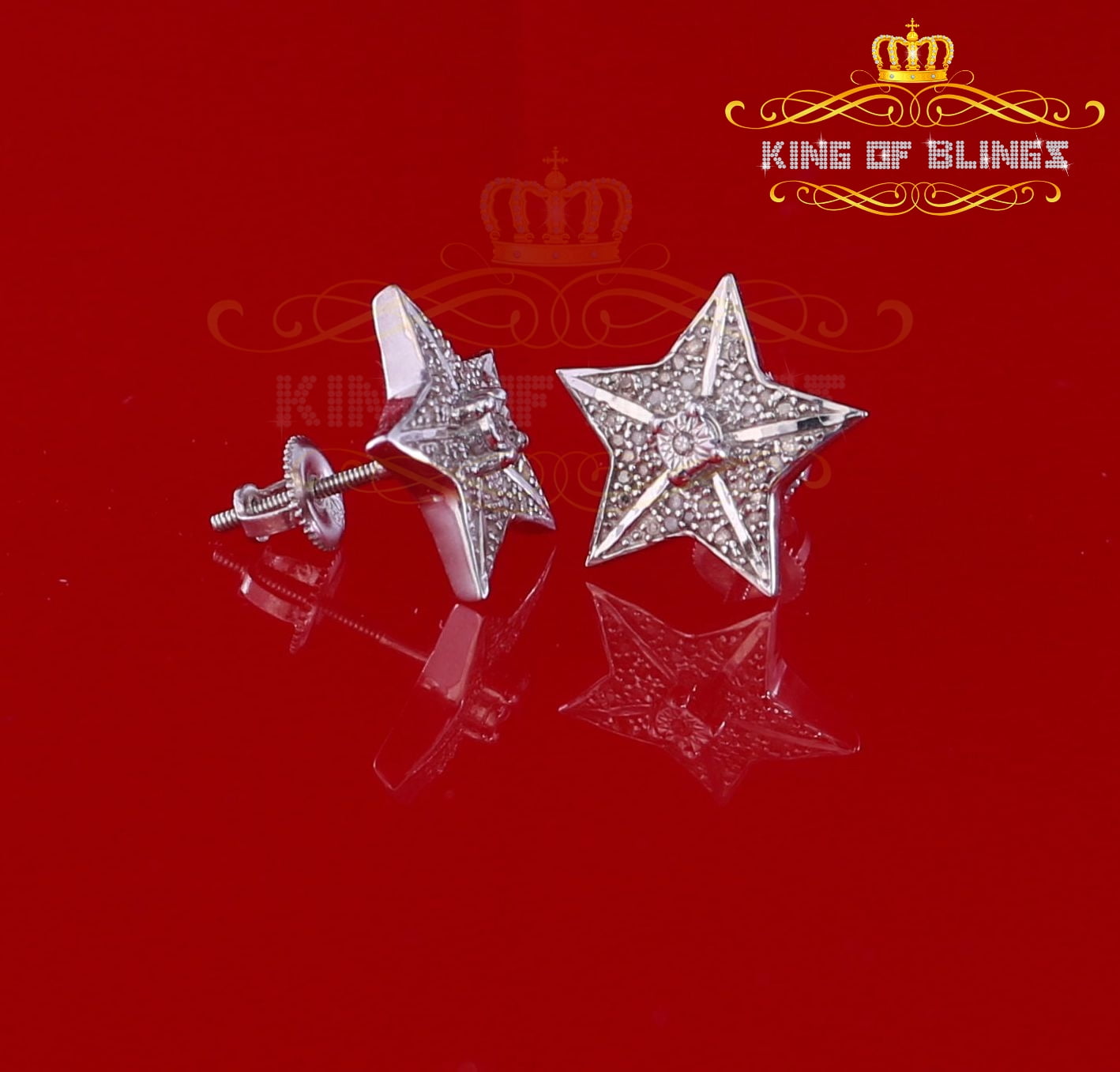 King of Bling's 925 Sterling Silver White 0.25ct Diamond For Women's / Men's Stud Star Earrings
