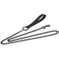 thumbnail image 2 of Heavy Duty Dog Lead Chain Anti-Bite Metal Basic Pet Leash with Leather Handle Approx 3.7ft Length Suitable for Small Medium Dogs, 2 of 3