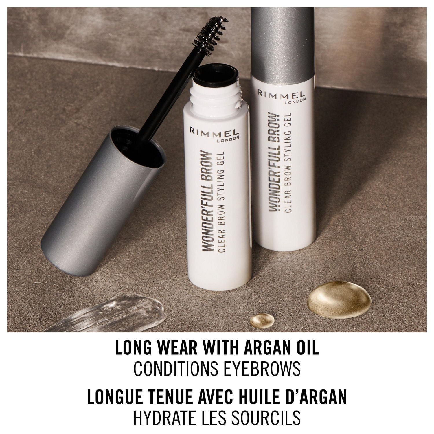 Rimmel Gel pour sourcils Wonder'Full Brow, hydrofuge, Infusé avec 4 huiles : Argan, Maracuja, Marula et Camélia, 100% Sans Cruauté Remplis & dompte les sourcils