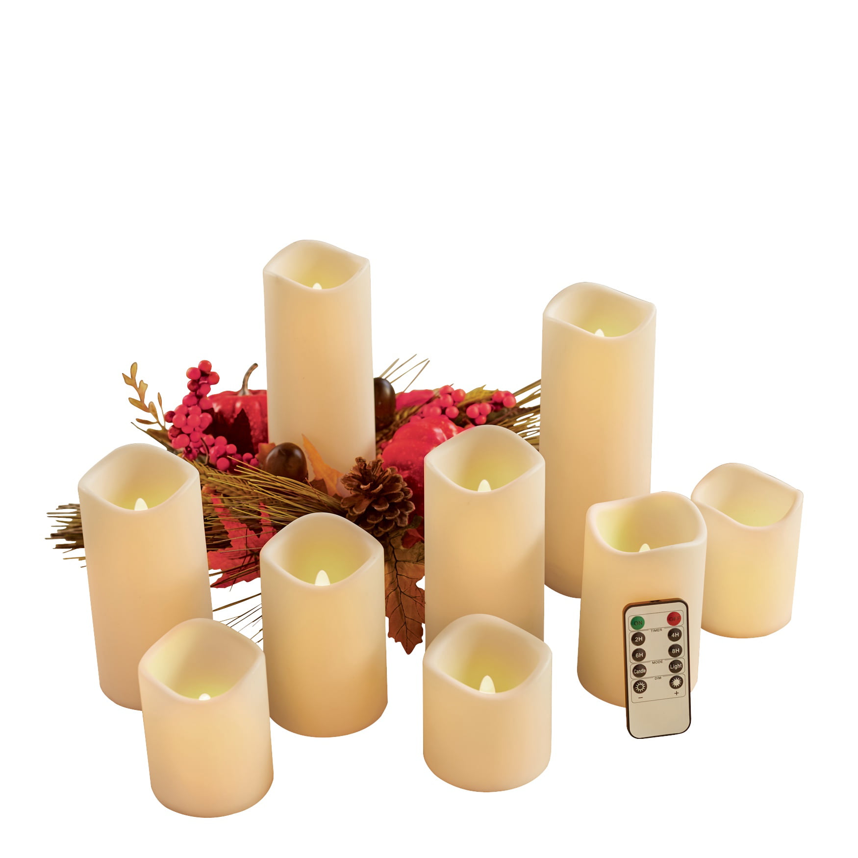 Pack 4 Flameless Outdoor LED Candle Set, Battery Operated Plastic 