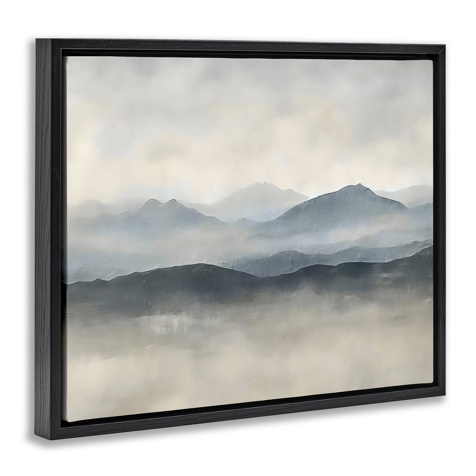Stupell Industries Misty Muted Mountainscape Black Framed Floater Canvas Wall Art, design by Riley B