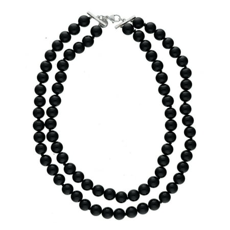 Rare Tiffany & Co Silver Onyx Gemstone Ball Bead 10mm Necklace Double Strand 17"