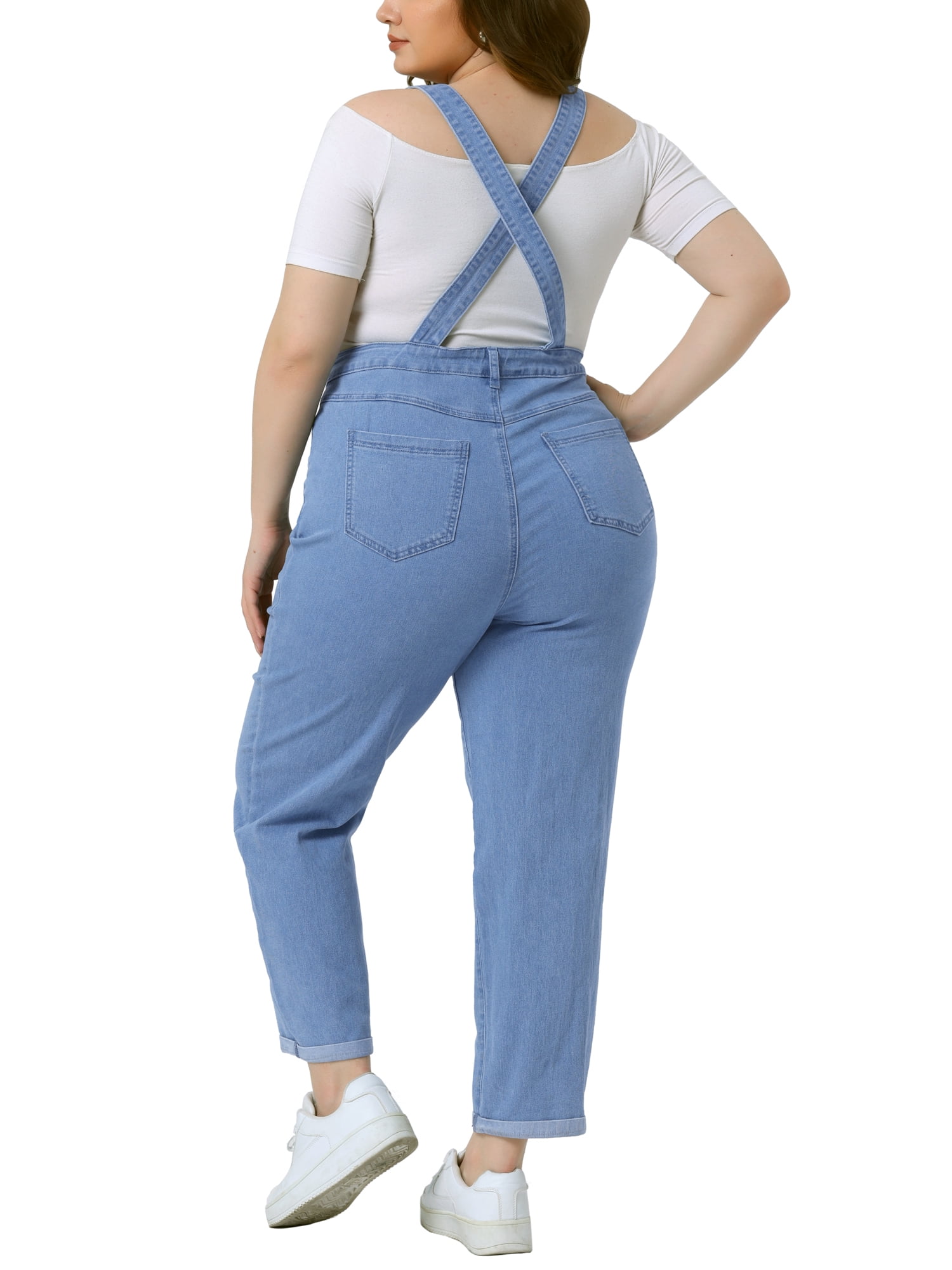 DARING DIVA Women's Plus Size Adjustable Bib Overalls Jeans Pants 3X Light Blue