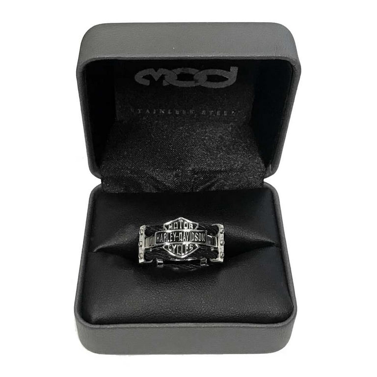 NEW【Harley Davidson】メンズ レイズド ロゴ バンド リング Men's Ring, Bar & Shield Logo Double Steel Cable Band