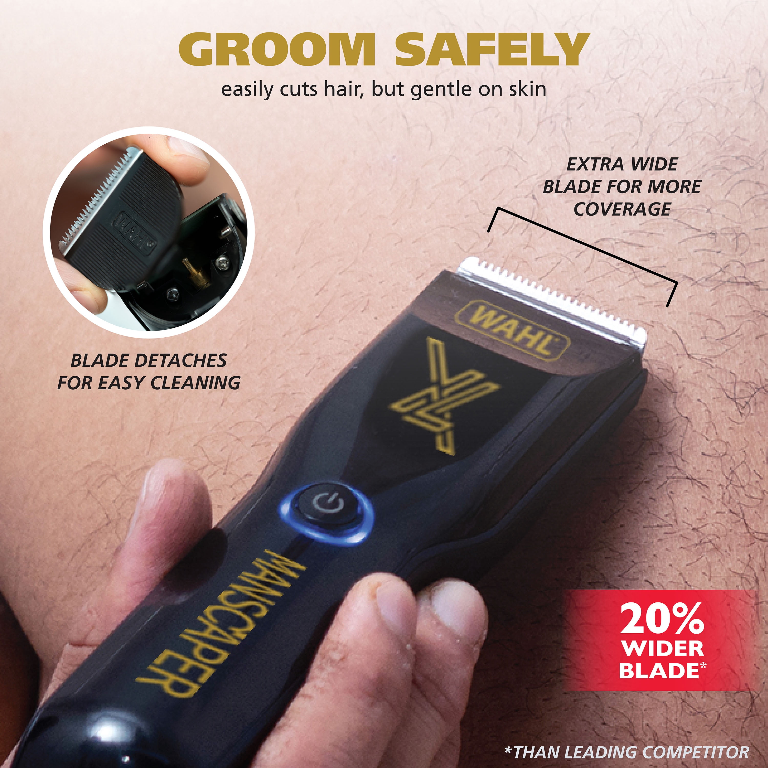 Wahl Manscaper XL Body Groomer, Rechargeable 20% Wider Blade - Black 3028245