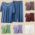 thumbnail image 4 of Iyufng Womens Pajamas Clearance Under $10,Loungewear Pajamas,Fashion Solid Color Short Sleeved Shirt Pants Casual Home Wear Pajama Set,Sleepwear Sets for Women,S-XXL, 4 of 9