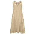 thumbnail image 4 of Aloohaidyvio Dresses Plus Size,Womens Summer V Neck Lace Fashion Casual Solid Color Sleeveless Cotton Linen Long Dress, 4 of 6