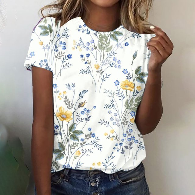 Fiudx Ofertas Del Día Camiseta Estampada a La Moda para Mujer, Blusa de Manga Corta, Tops Informales con Cuello Redondo