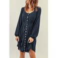 thumbnail image 3 of ABPHQTO Vestido de manga larga de cintura alta con botones azul oscuro para mujer, 3 of 5