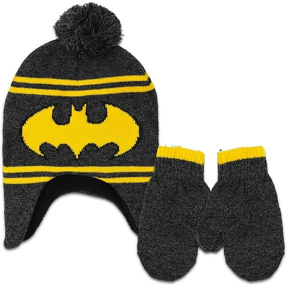 DC Comics Boys Batman Winter beanie Hat & Mittens Set, Toddler/Little Boy