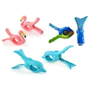 3 Set (6 Ct) Bubble Fish, Dolphin, Flamingo Beach Towel Clips Jumbo Size for Beach Chair, Cruise Beach Patio, Pool Accessories, Household Snacks Clip, Baby Stroller Clips by C&H Solutions