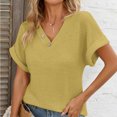 thumbnail image 5 of TKLPEHG Womens Tops Dressy Casual V-Neck Button Basic Tshirt Solid Color Lightweight Loose Short Sleeve T Shirt Fashion Comfy Summer Clothes Blouses (Yellow,XL), 5 of 8