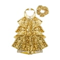 thumbnail image 3 of iEFiEL Kids Girls Sequin Tassel Latin Dance Dress with Headband Ballet Jazz Hip Hop Dance Costume Gold 14, 3 of 7