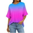 thumbnail image 2 of Oversized Tshirts T-Shirts for Women Trendy Gradient Color Chest Pocket Crew Neck Loose Tee Shirt Summer Tops (M, Wine), 2 of 7