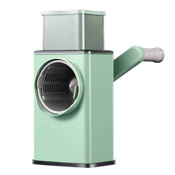 MEGICOT Vegetable Chopper With 3 Replaceable Blades, Manual Rotary Drum Grater Slicer Salad Maker for Fruit Cheese Nut and more - Green