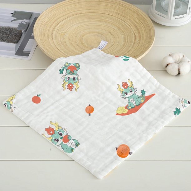 Toalla cuadrada de gasa de algodón de alta densidad de seis capas, toalla facial estampada suave y absorbente, toalla para niños, toalla de saliva de algodón