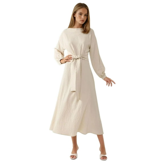 Textured Crew Neck Maxi Dress