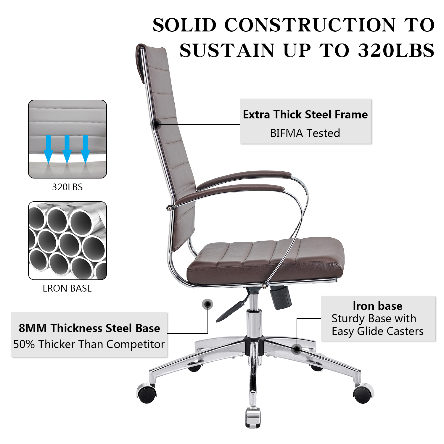 CAROCC High Back Executive Office Chair with Armrest Adjustable Swivel Chair in Durable Vegan Leather Modern Office Chair Ergonomic Desk Chair for Extra Back & Lumbar Support