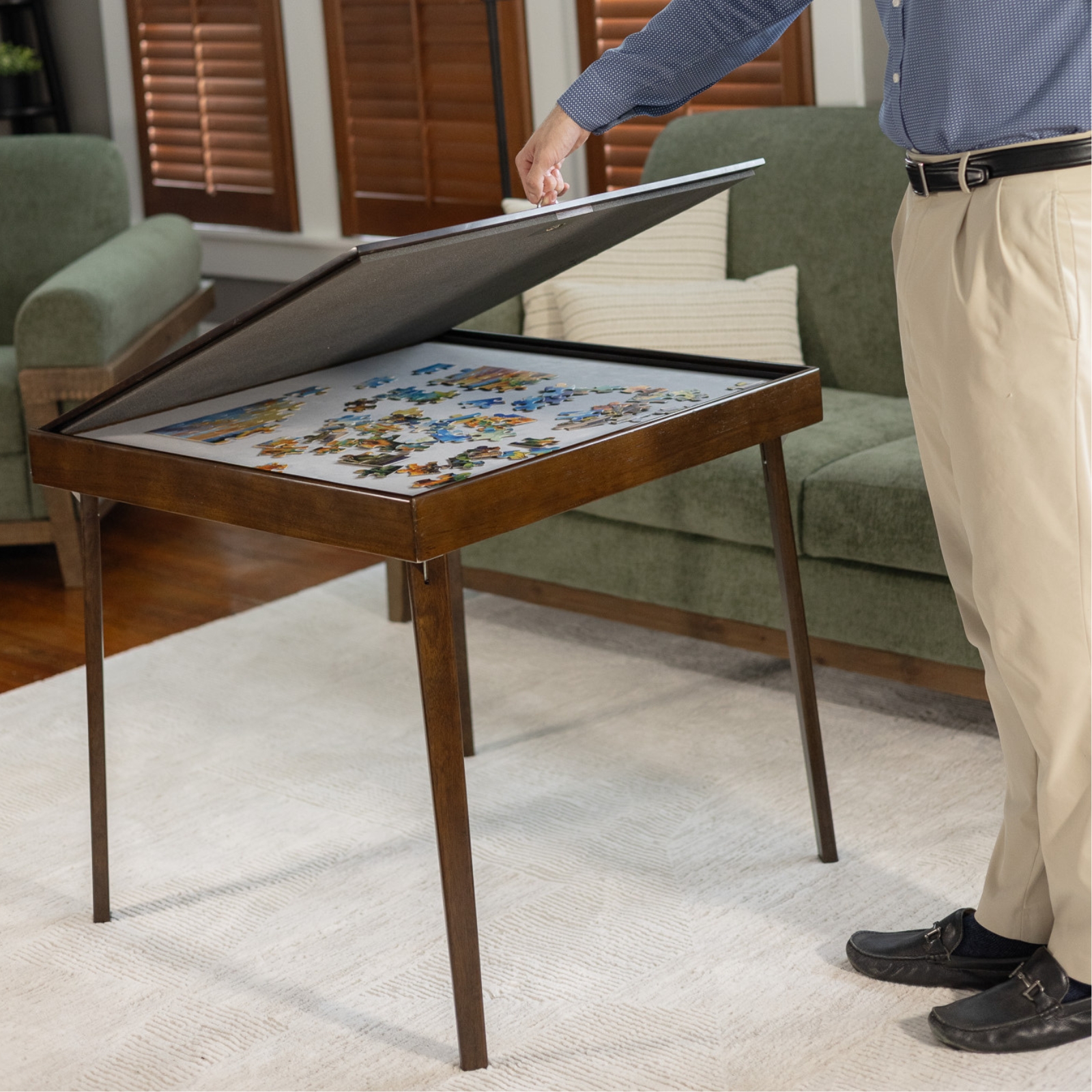 Stakmore 32" Wood Folding Puzzle Table, No Assembly Required, Espresso Frame