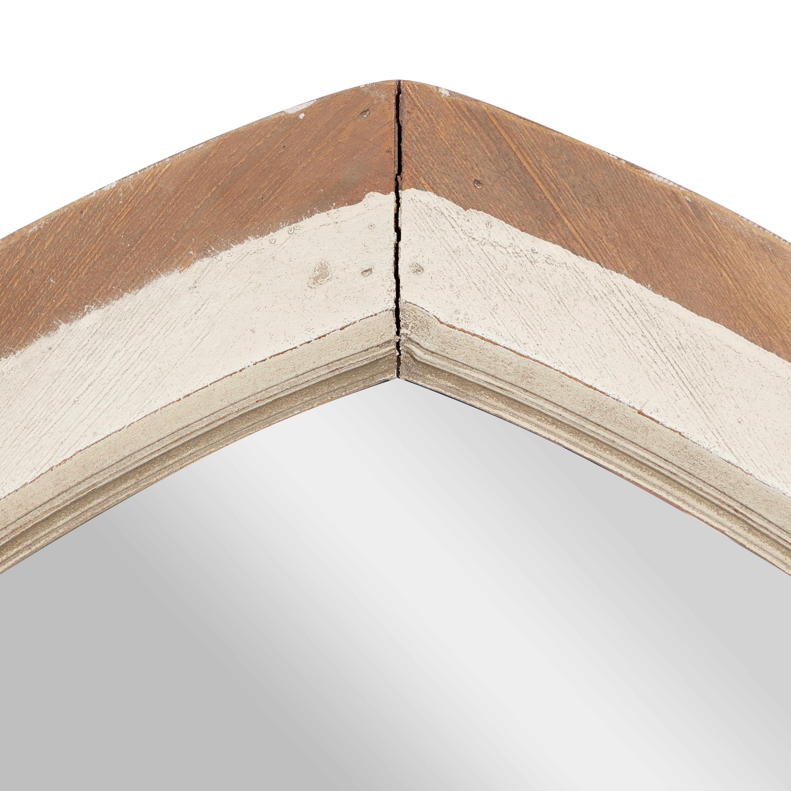 DecMode 32" x 51" White Window Pane Inspired Wall Mirror with Arched Top and Distressing