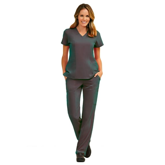 Maevn Pure Women's 3 Panel V-Nect Top & Relaxed-Fit Elastic Drawstring Cargo Pant Scrub Set