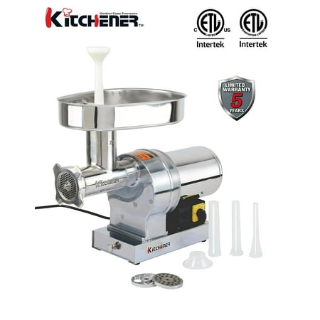 Kitchener #22 Commercial Grade Electric Stainless Steel Meat Grinder 1 HP (750W), (840-lbs Per