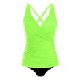 thumbnail image 5 of WREESH Women's Tiered Ruffle Blouson Tankini Two-Piece Swimsuit Tummy Control Adjustable Straps High Waisted Swim Shorts Green, 5 of 5