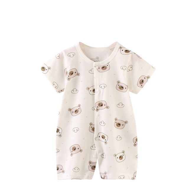 0-1T Newborn Infant Unisex Baby Boy Girl Spring Onesie Short Sleeve Rompers Button Bodysuit One Piece Jumpsuit Outfits Clothes Brown