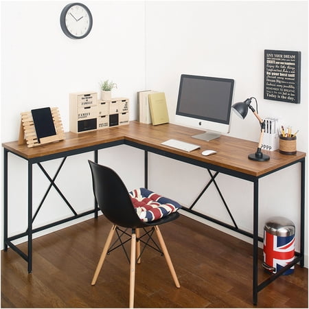 JERFIT Solid Wood Writing Desk with 3 Drawers, Natural Medium Saddle Brown Finish, Modern Home Office Desk for Study, Work, and Gaming