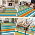 thumbnail image 5 of Large Area Rugs for Living Room Bedroom, Blue Teal Orange Striped 5'x8' Rug Washable Carpet Runner Indoor Outdoor, Farmhouse Stripe Non Slip Floor Mats Rug for Kitchen, Bathroom, 5 of 8