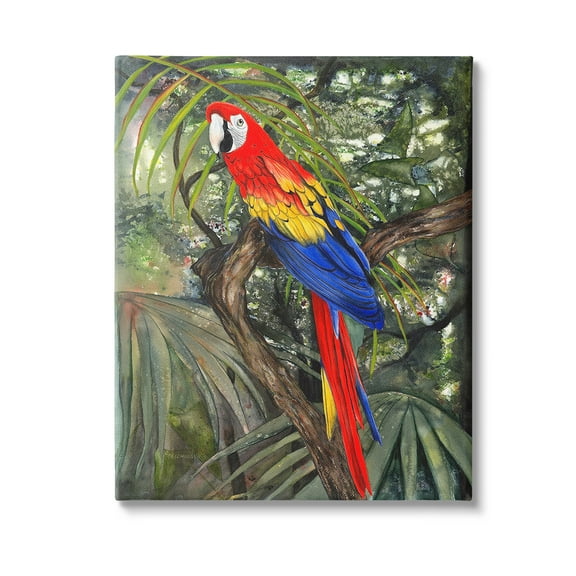 Stupell Industries Parrot Among Branches Animals & Insects Painting Gallery Wrapped Canvas Art Print Wall Art, 16 x 20