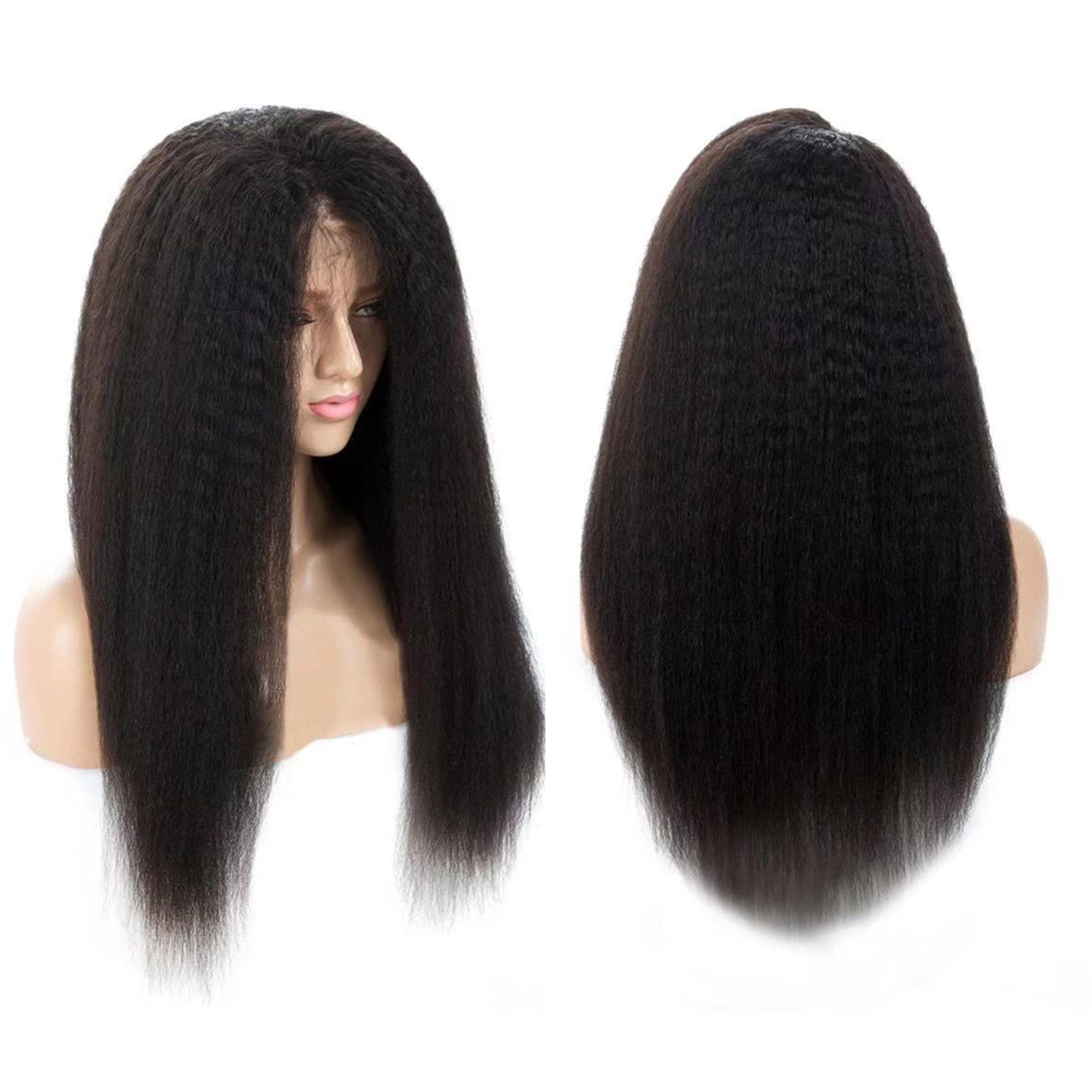 Unique Bargains Lace Front Wigs Heat Resistant Long Straight Hair for Girl Black 24"