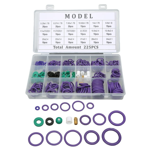 Kit de juntas tóricas, 225 piezas Kit de juntas tóricas para compresor de aire acondicionado de automóvil Junta tórica probada profesionalmente
