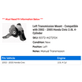 thumbnail image 2 of Left Transmission Mount - Compatible with 2002 - 2005 Honda Civic 2.0L 4-Cylinder 2003 2004, 2 of 2