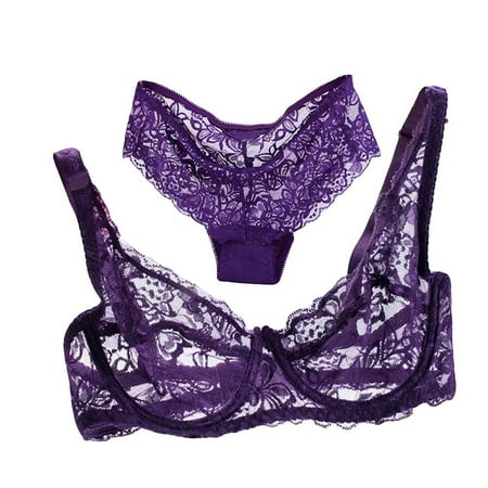 

fanshao Underwear Sexy Breathable Nylon Floral Lace Bra Panty Set for Home