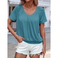 thumbnail image 4 of Camisetas Casuales de Verano para Mujer, Camisetas de Corta con Cuello en V, Azul Pavo Real, Talla XL, 4 of 7