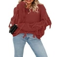 thumbnail image 3 of Women Plus Size Sweater  Casual Solid Color Long Sleeve  Neck Fringe Knit Pullover, 3 of 5