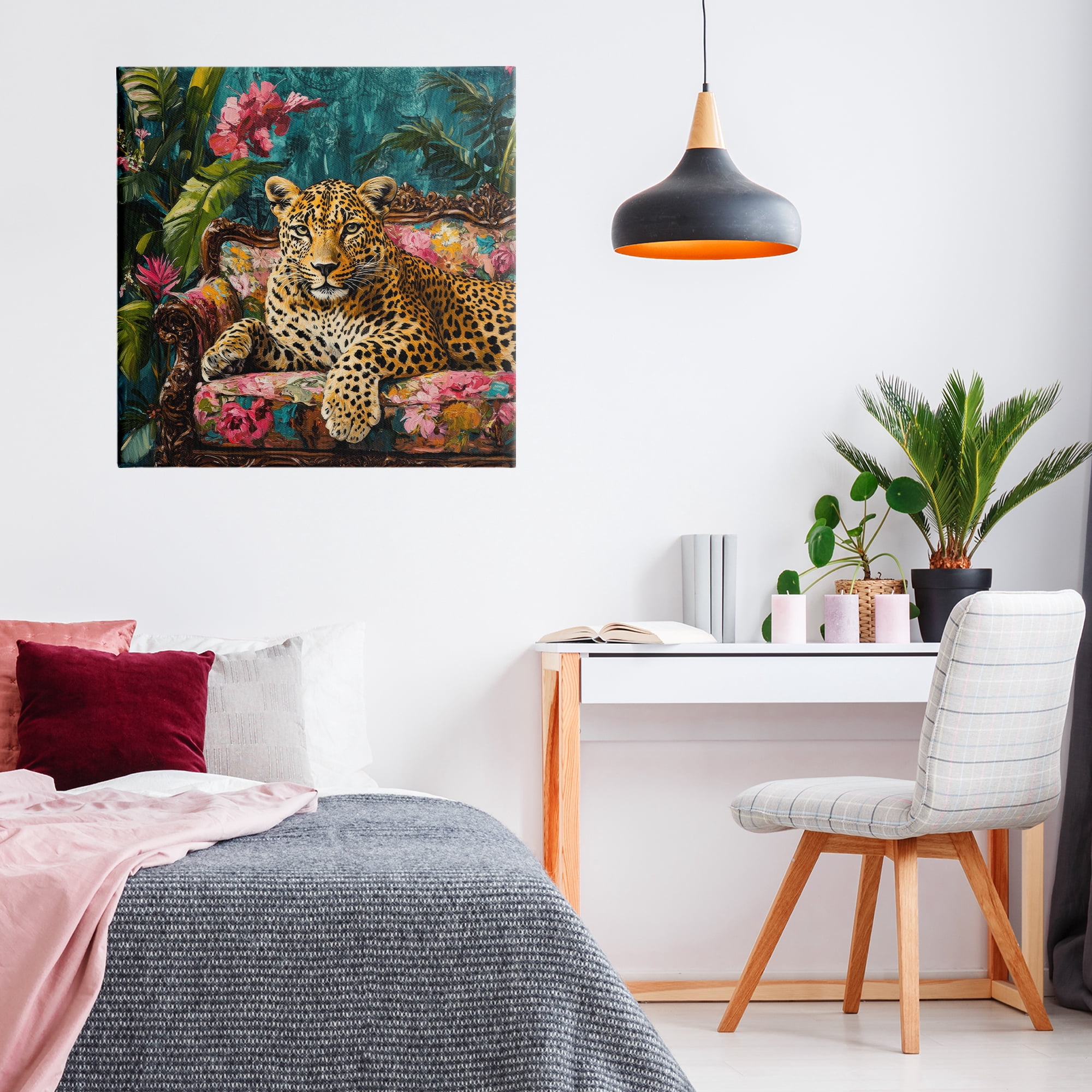 Stupell Industries Fashionable Leopard on Floral Sofa Canvas Wall Art, design by Petal Prints Design