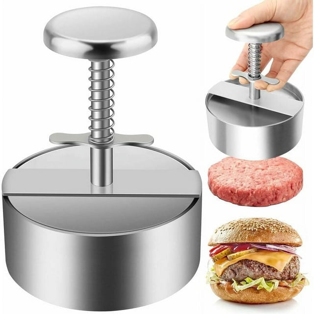 Prensa para hamburguesas, prensa para hamburguesas de acero inoxidable 304, prensa para hamburguesas de carne molida ajustable, fácil de usar, prensa para hamburguesas antiadherente para