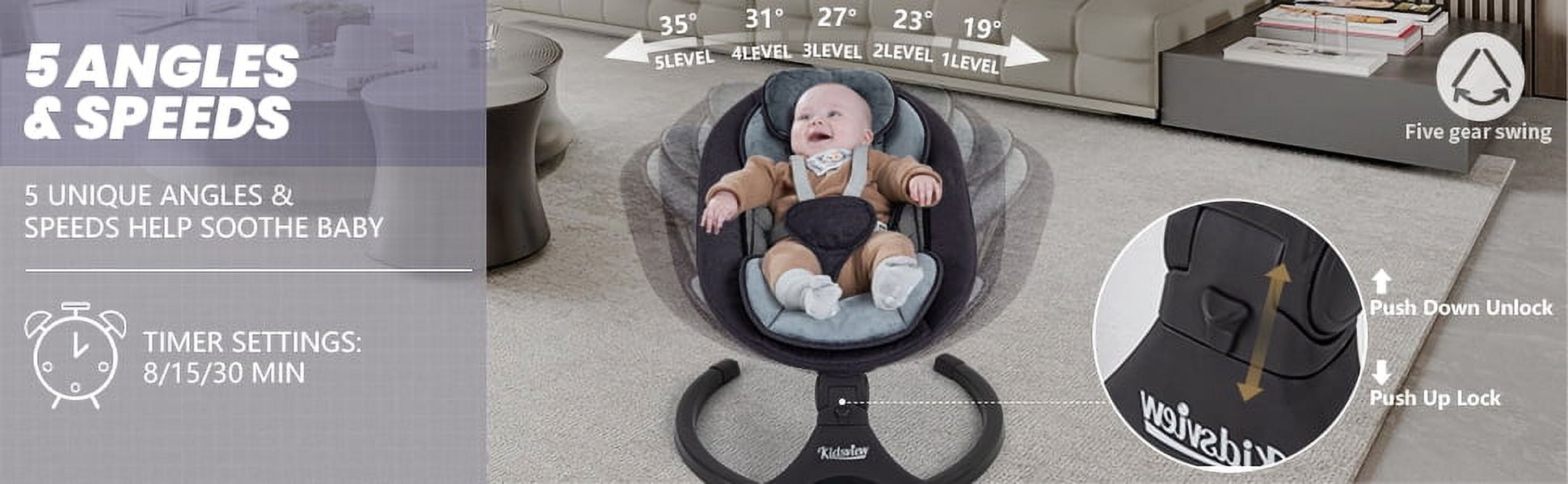 Electric, Portable Baby Swing 0-9 Months, 5 Speeds, Bluetooth, 12 Lullabies, 0-20lb, Black - Walmart.com Electric, Portable Baby Swing 0-9 Months, 5 Speeds, Bluetooth, 12 Lullabies, 0-20lb, Black - Walmart.com