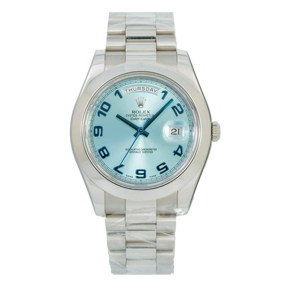 Pre-Owned Rolex Day-Date II 41MM 218206 Ice Blue Arabic Dial Platinum Smooth Bezel Platinum President Bracelet