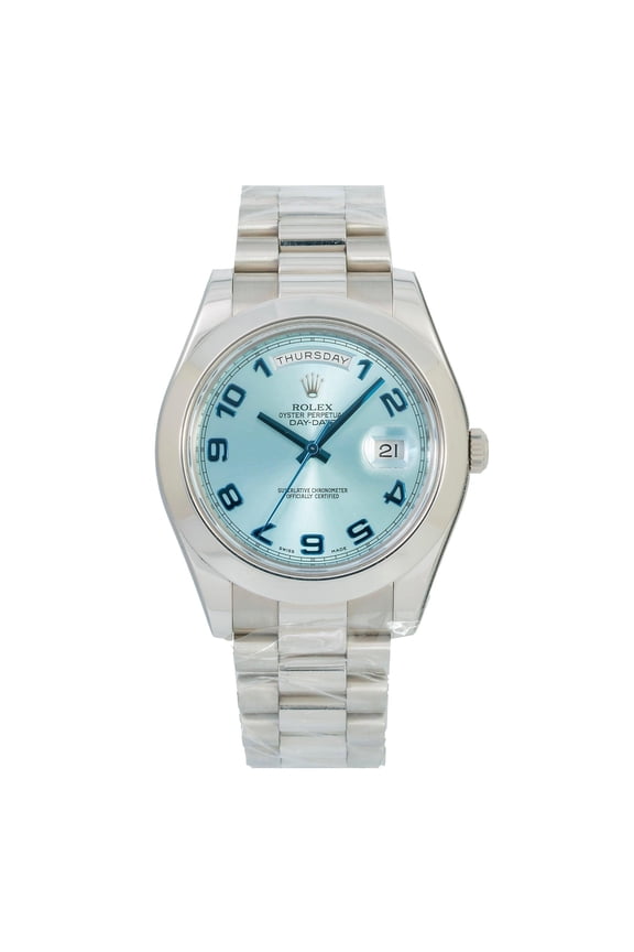 Pre-Owned Rolex Day-Date II 41MM 218206 Ice Blue Arabic Dial Platinum Smooth Bezel Platinum President Bracelet