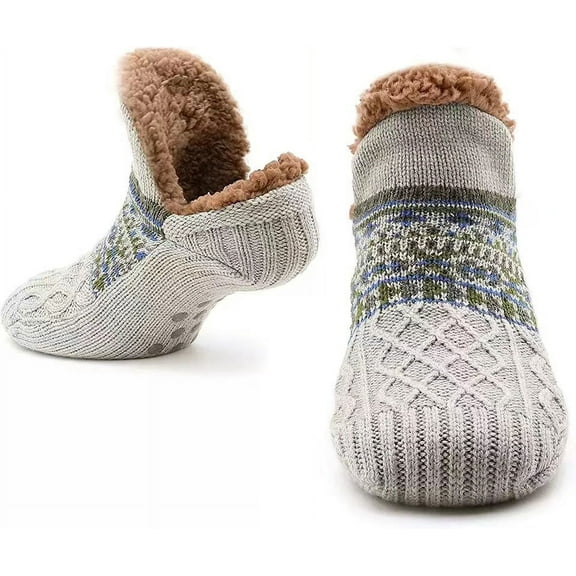 Adult Knitted Slipper Socks Warm Cozy Fuzzy Socks Non Slip Socks Winter Fluffy Sleep Socks with Grips for Women Men
