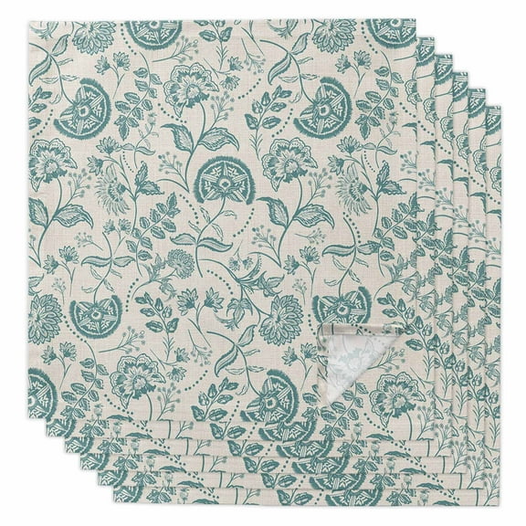 Boanket Teal Green Spring Floral Cloth Napkins Set of 6, Holiday Napkins for Baby Shower, Retro Farmhouse Summer Botanical Washable Reusable Dinner Napkins for Cocktail Wedding Party, 20 x 20 Inch