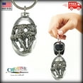 thumbnail image 3 of Saber Tooth Cat Skull Keychain, A202KC, 2 Inches, Ice Age, Tiger, Prehistoric, Fossil, Nature, Gift, Metal, Engraved, Key Fob, Key Ring, Keys, Zipper Pull, Luggage Tag, Pewter, Made in USA, 3 of 6